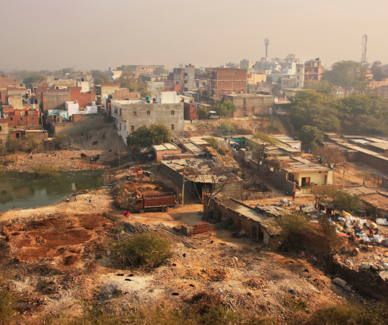Informal New Delhi settlement viewed from Tughlaqabad Fort